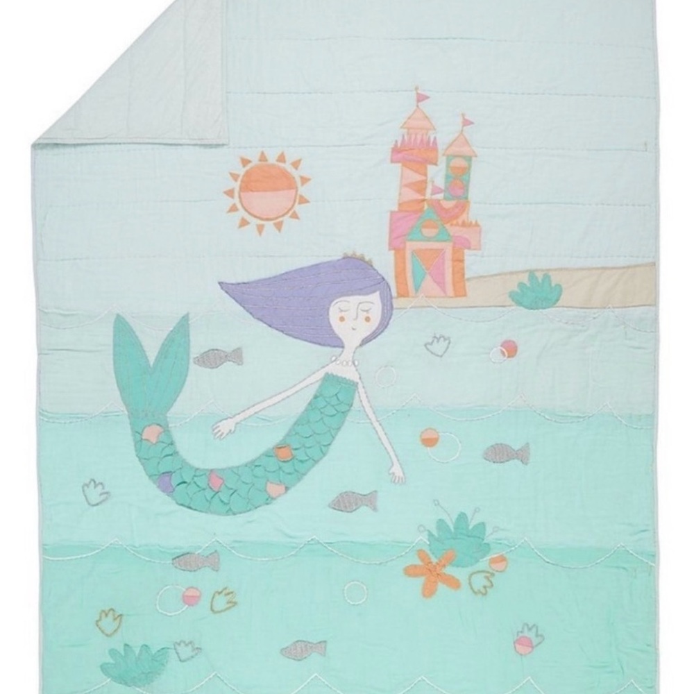 Land of Nod Mermaid mixer Themed Twin Quilt - Aqua and Multicolor